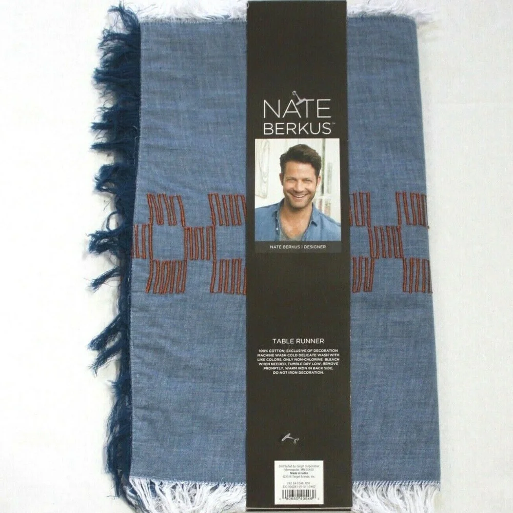 Nate Berkus Chambray Blue Embroidered Table Runner